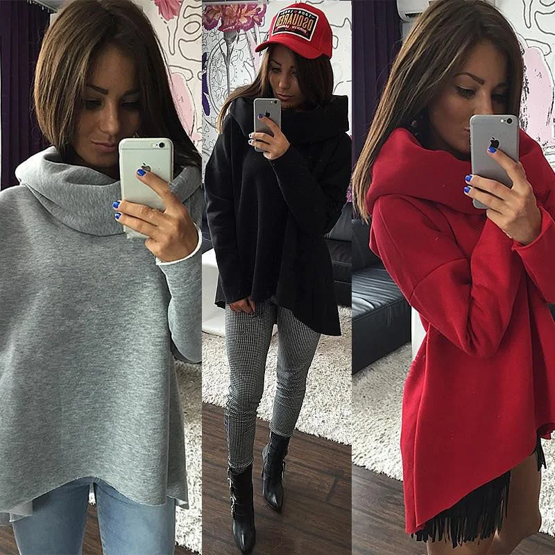 Women Hoodies Scarf Collar Long Sleeve Fashion Casual Style Sweatshirts Hoodie with Gradient Ombre Colorful
