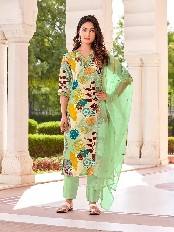 Cream Attractive Designer Readymade Pant Suit With Printed Embroidery Work Stylish Slim Trousers
