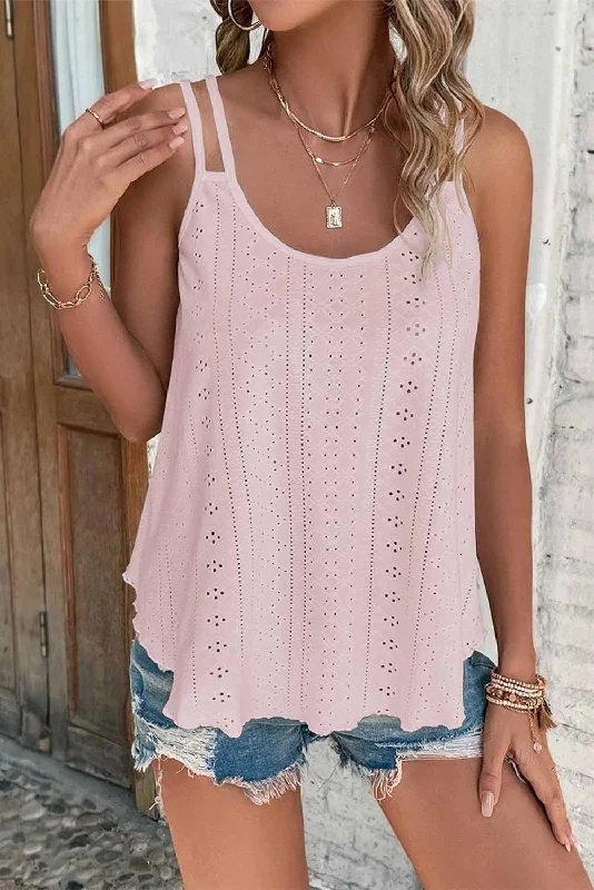 Eyelet Strappy Tank Top - Pink fashionable tank top