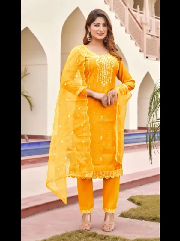 Yellow Designer Function Wear Readymade Pant Suit With Embroidery Work Formal Slim Pants Yellow Designer Function Wear Readymade Pant Suit With Embroidery Work Formal Slim Pants