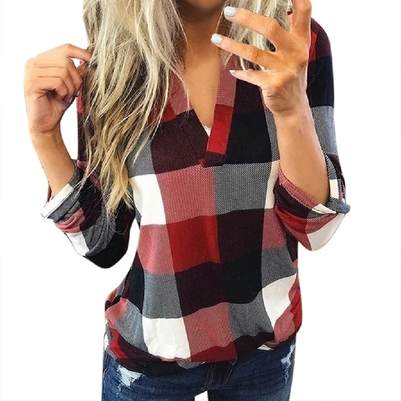 Women Casual Plaid Blouse Long Sleeve V Neck Sexy Shirt Womens Loose Fashion Jacket Shirt Top 2020 Autumn Winter Women Tops Snapped Jacket Toggled Jacket Drawstring Jacket Women Casual Plaid Blouse Long Sleeve V Neck Sexy Shirt Womens Loose Fashion Jacket Shirt Top 2020 Autumn Winter Women Tops Snapped Jacket Toggled Jacket Drawstring Jacket