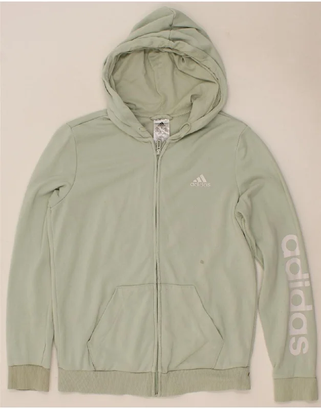 ADIDAS Womens Graphic Zip Hoodie Sweater UK 12/14 Medium Green Cotton Lace Blend Ribbed Blend Corduroy Blend