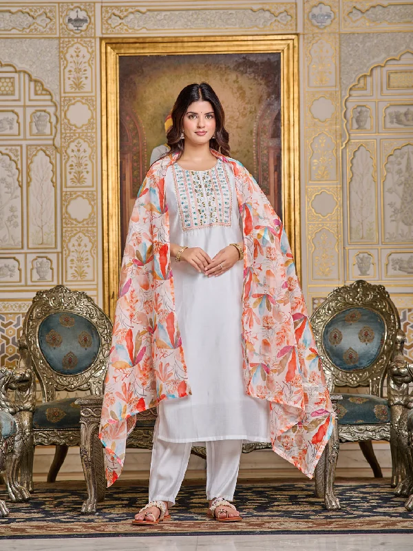White Designer Printed Pant Suit With Embroidery Work Fashionable Jogger Pants