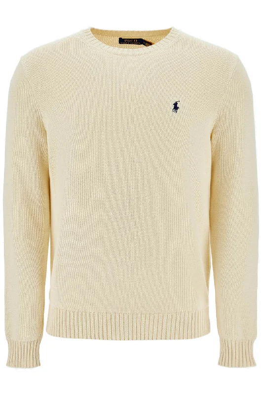 Cream Cotton Sweater With Embroidered Logo - Beige Knit Fabric Woven Fabric Fleece Fabric Cream Cotton Sweater With Embroidered Logo - Beige Knit Fabric Woven Fabric Fleece Fabric