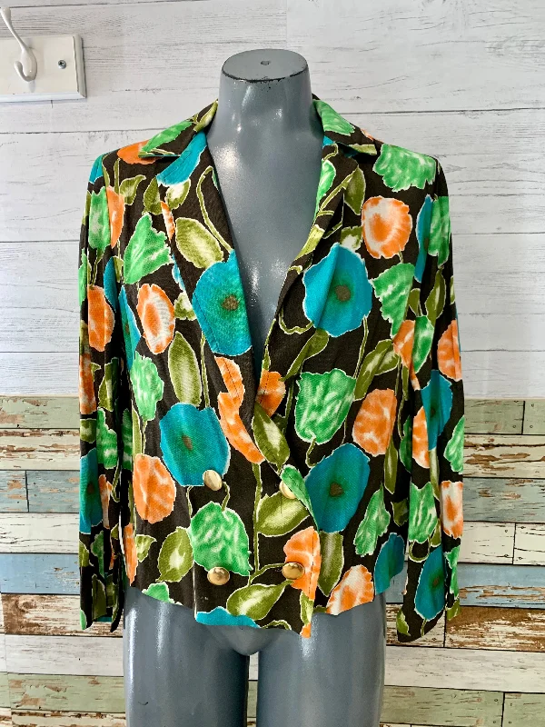 90’s Floral Jacket with Gold Buttons Mesh Jacket Canvas Jacket Denim Jacket