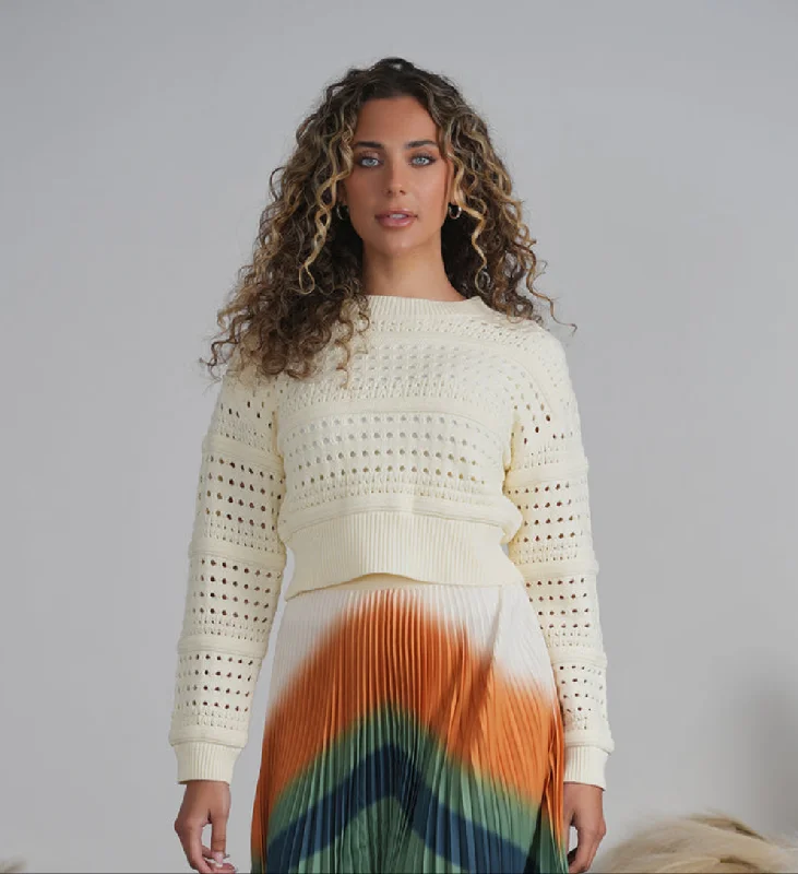 Front Row Perforated Sweater Ribbed Striped Patterned