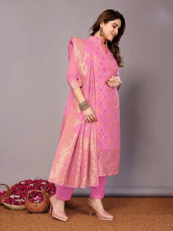 Pink Designer Readymade Pant Suit With Wevon Design Modern Skinny Pants