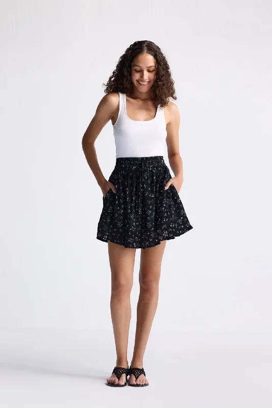 Reistor Drawstring Short Skirt in Dark Blue Florals | NEW COLLECTION tiered skirt playful