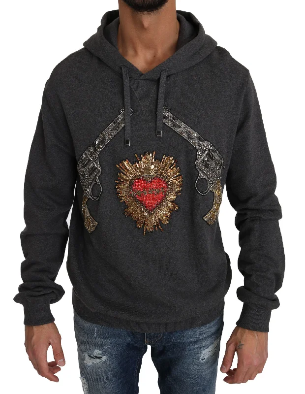 Gray Crystal Heart Gun Motif Sweater Fleece Fabric Down Fabric Feather Fabric