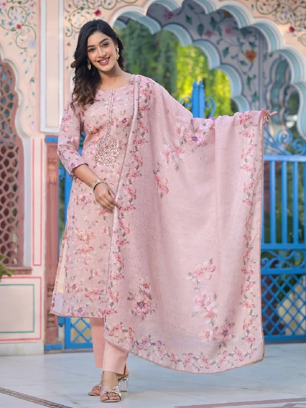 Peach Designer Pant Suit With Printed Embroidery Work Chic Capri Pants