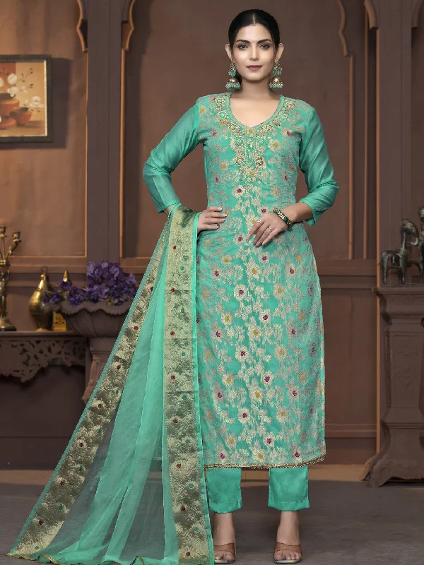 Sea Green Party Wear Readymade Pant Suit With Wevon Designer Hand Work Modern Bootcut Pants