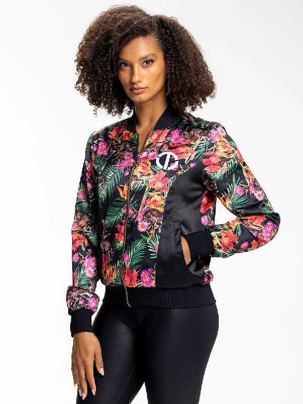 Floral Print Zip Up Jacket Toggled Jacket Drawstring Jacket Belted Jacket
