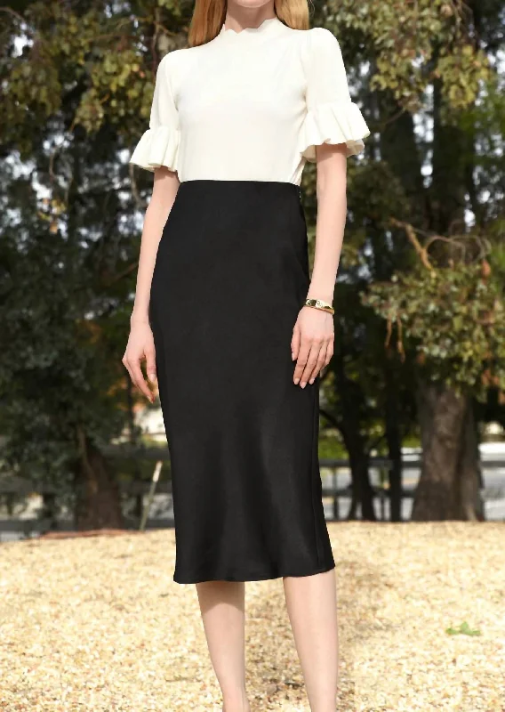 Athena Sateen Bias Cut Skirt In Black silk skirt lustrous