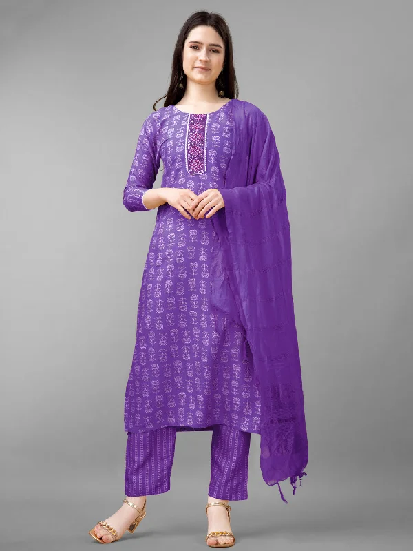 Purple Printed Designer Pant Suit With Embroidery Work Stylish Casual Pants