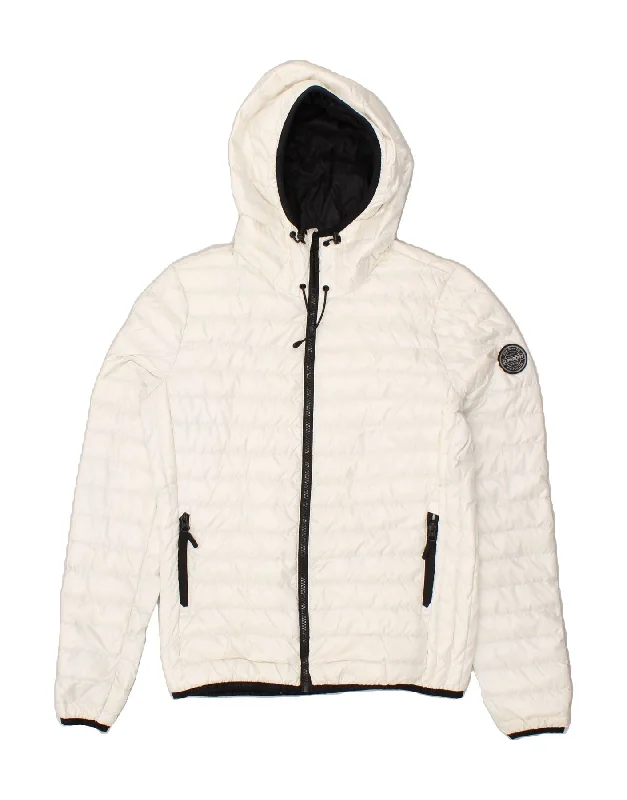 SUPERDRY Womens Hooded Padded Jacket UK 10 Small White Nylon Belted Jacket Elasticated Jacket Padded Jacket SUPERDRY Womens Hooded Padded Jacket UK 10 Small White Nylon Belted Jacket Elasticated Jacket Padded Jacket