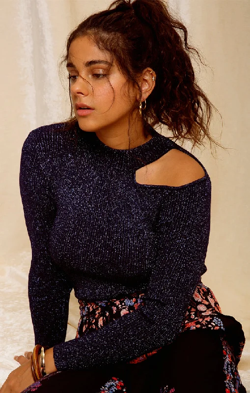 Orion Cutout Sweater Boat Neck Shawl Collar Notched Collar