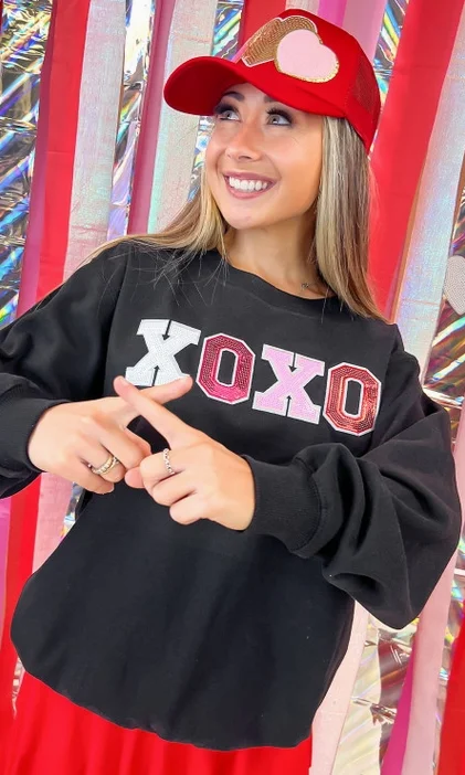 Xoxo Sequin Valentine Graphic Sweatshirt Hoodie with Crew Neck Simple Timeless