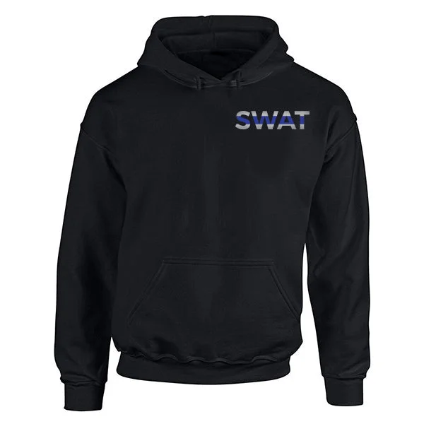 Hoodie Unisex - SWAT Thin Blue Line Hoodie with Cuffed Sleeves Snug Secure