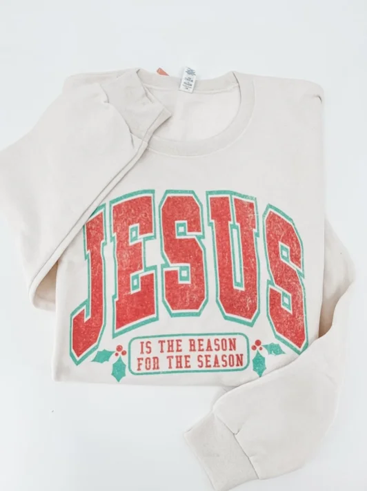 Jesus Is The Reason For The Season Graphic Sweatshirt Cotton Hoodie Fleece Lining Warmth