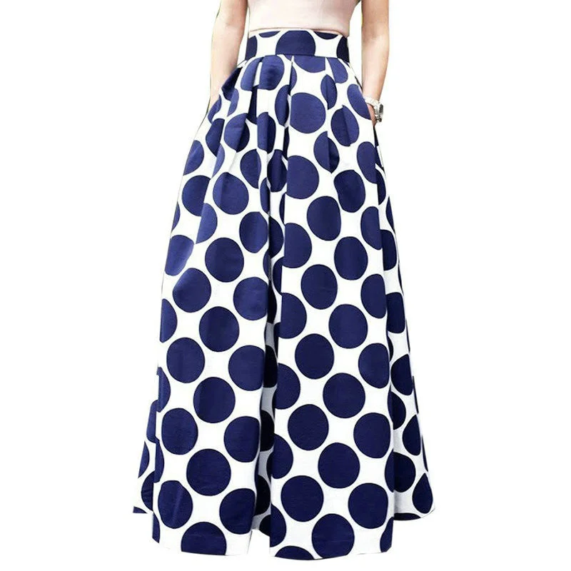 High Waist Polka Dots Print Pleated Maxi Skirt Fall Contrast Casual A Line Skater Women Clothing summer skirt style High Waist Polka Dots Print Pleated Maxi Skirt Fall Contrast Casual A Line Skater Women Clothing summer skirt style