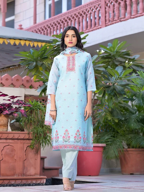 Blue Attractive Readymade Pant Suit With Designer Printed Classic Chino Pants