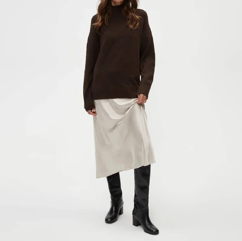 Leila Bias Midi Skirt In Cement velvet skirt plush
