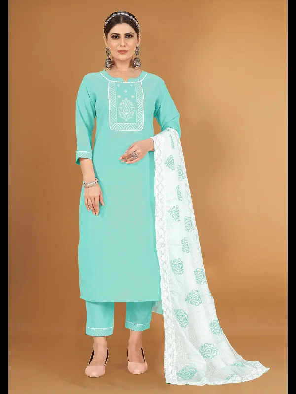 Sky Blue Trendy Designer Readymade Pant Suit With Embroidery Work Comfy Zip-Up Pants Sky Blue Trendy Designer Readymade Pant Suit With Embroidery Work Comfy Zip-Up Pants