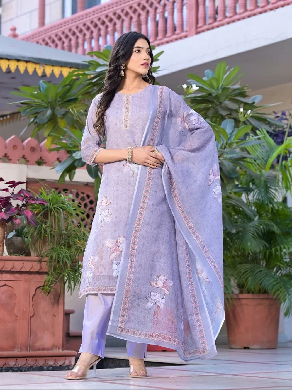 Purple Attractive Readymade Pant Suit With Designer Printed Casual Sweatpants Style