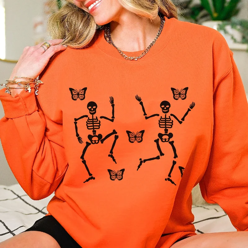 Butterfly Dancing Skeletons Halloween Sweatshirt for Women - Sizes Small to 5XL in Several Colors Hoodie with Contrast Stitching Detailed Premium
