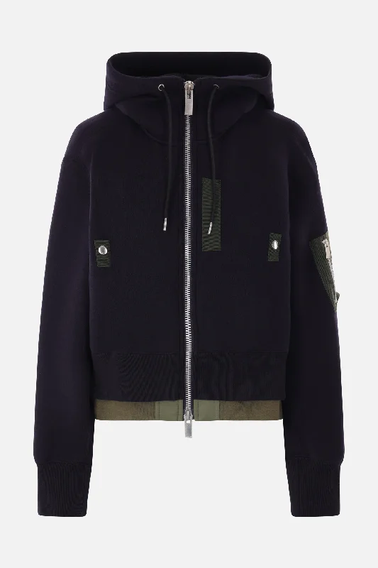 jersey and nylon full-zip hoodie Hoodie with Pattern Geometric Abstract