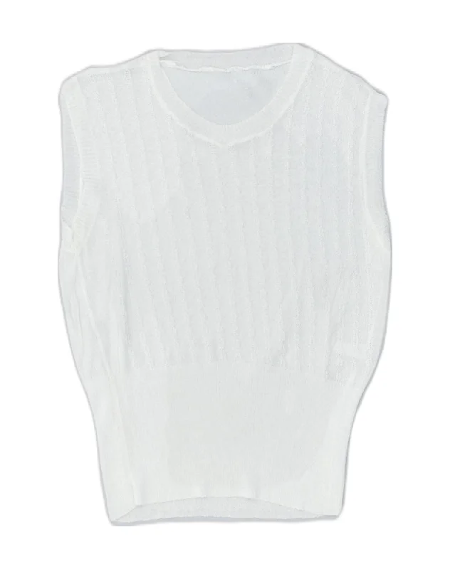 VINTAGE Womens Vest Tank Top UK 12 Medium White Cotton lounge tank top