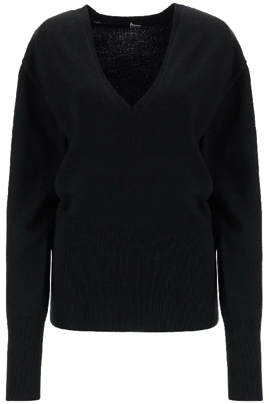 Rws Wool Black Sweater With Deep V-neck  - Black Fitted Loose Oversized