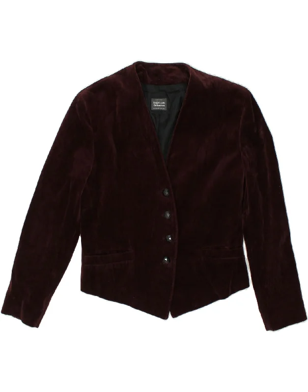 BENETTON Womens Crop 4 Button Blazer Jacket IT 46 Large Maroon Cotton Faux Fur Fabric Real Fur Fabric Shearling Fabric BENETTON Womens Crop 4 Button Blazer Jacket IT 46 Large Maroon Cotton Faux Fur Fabric Real Fur Fabric Shearling Fabric