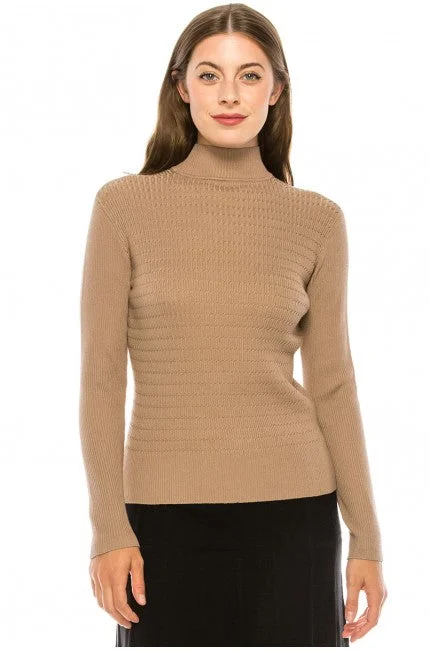 Binj Ribbed Cable Stitch Mock Neck Sweater Soft Cozy Warm