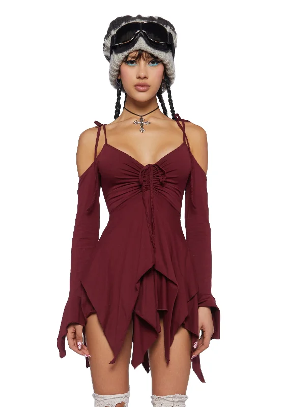 F is For Fairies® Handkerchief Dress - Burgundy Cowl Neckline Elegant