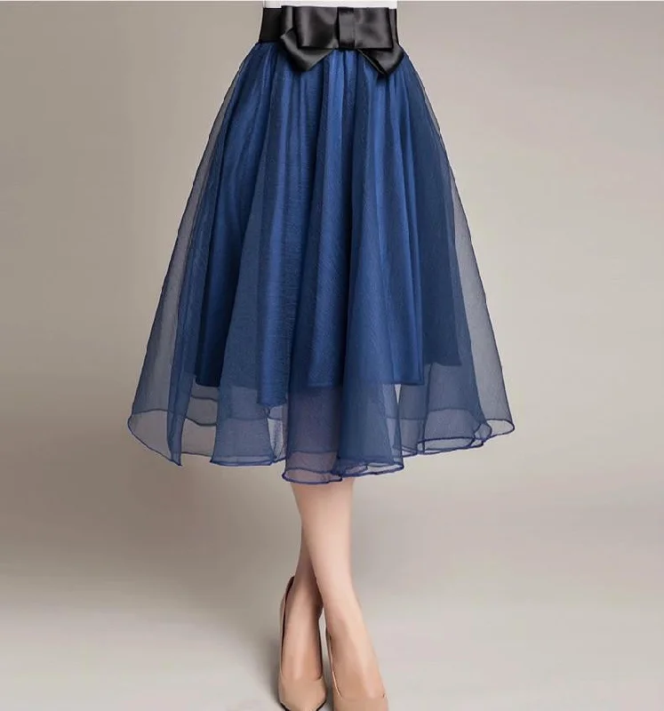 trend high waist organza skirt bow gauze tutu long section of gauze skirts denim skirt fashionable