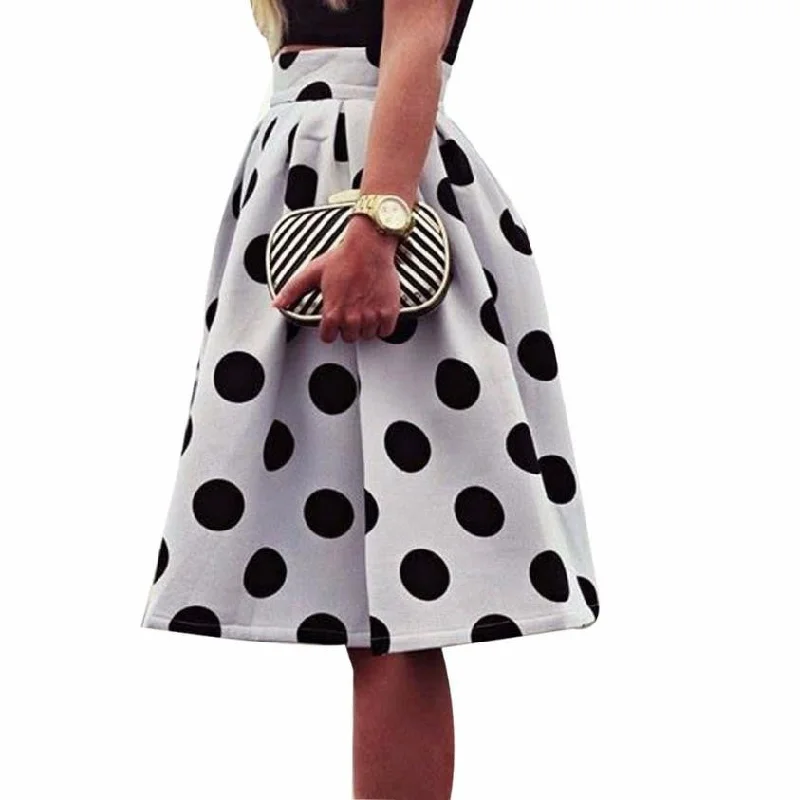 Jimshop European Style Fashion Women White Bodycon Polka Black Dot Umbrella Midi Skirt Retro Puff Skirts velvet skirt plush