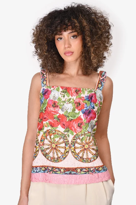 Dolce & Gabbana Multicolour Floral Print Tank Top Size 44 baby blue tank