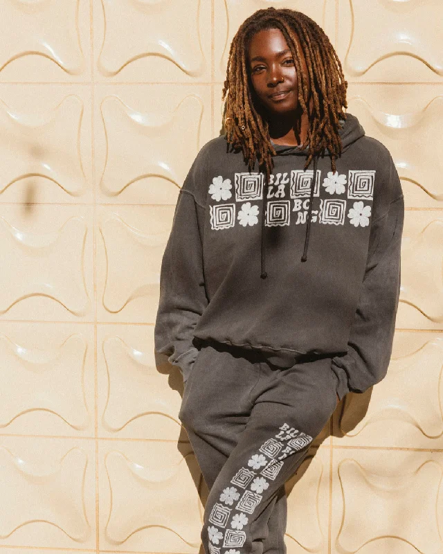 Mystic Surf Sweatshirt V-Neck Sweatshirt - Black Pebble Hoodie with Typography Text Message