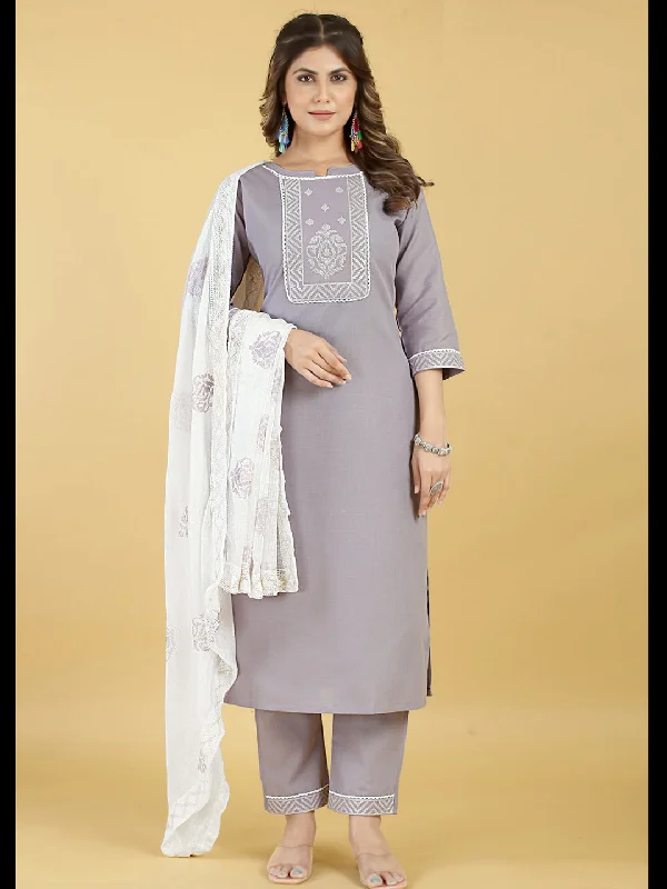 Grey Designer Readymade Pant Suit With Designer Embroidery Work Relaxed High-Waist Trousers