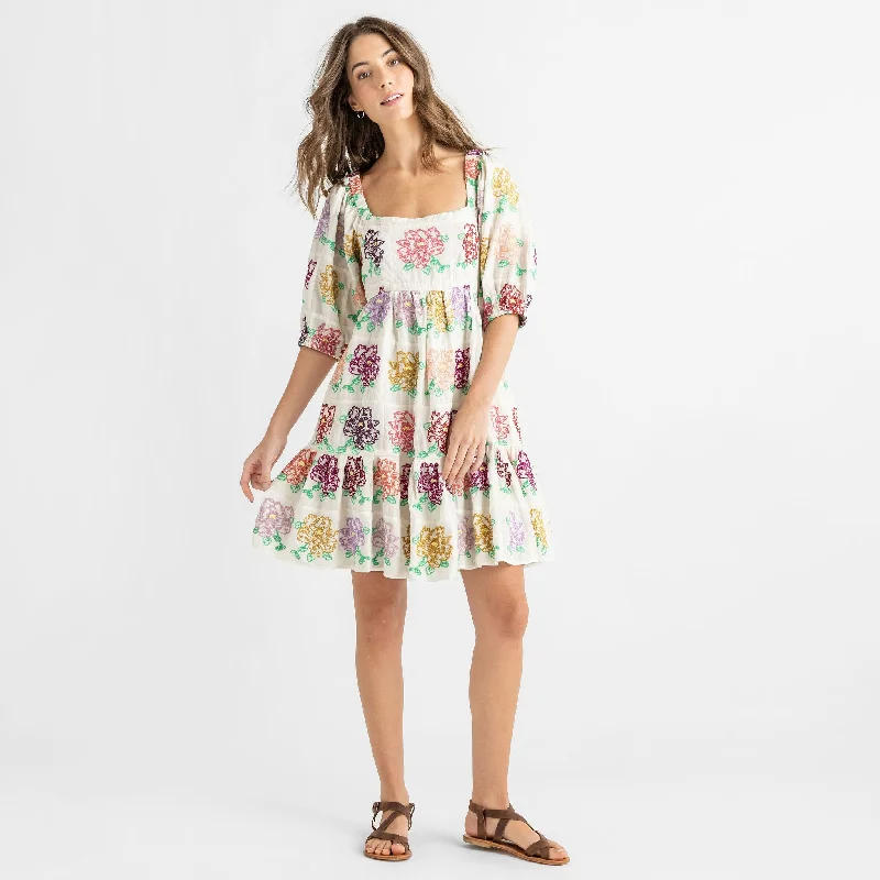 Womens Melissa Dress - Quilt Flower Embroidery Tunics Bridal satin