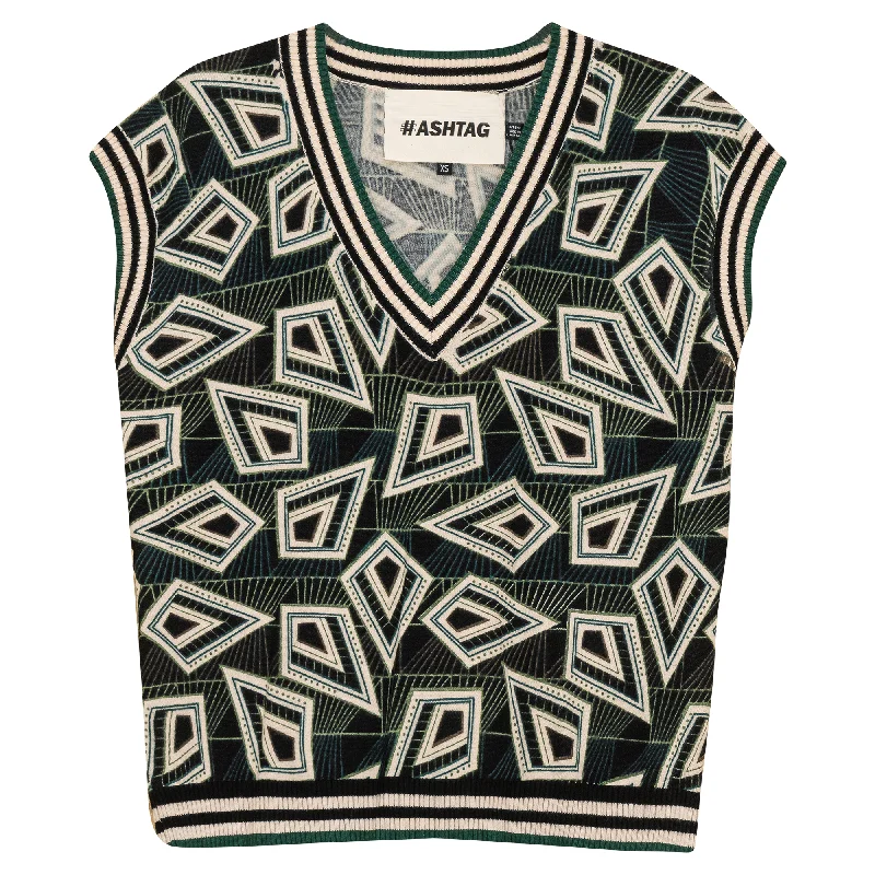 Hashtag Print Sweater Vest Layered Multi-layer Single Layer