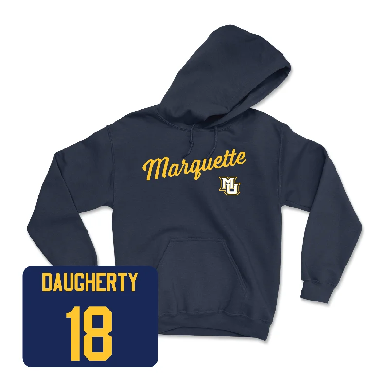 Navy Women's Volleyball Script Hoodie - Yadhira Anchante Hoodie with Hem Lace Feminine Delicate