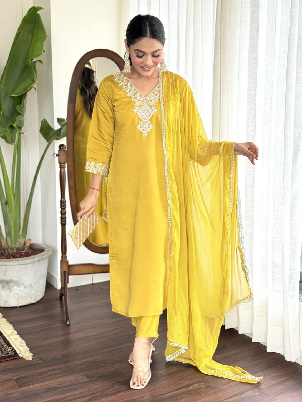 Yellow Designer Readymade Pant With Printed Embroidery Work Trendy High-Waist Trousers