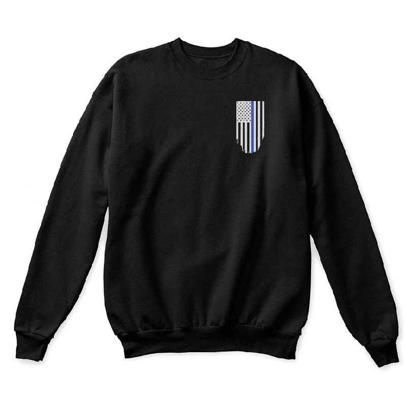 Thin Blue Line Crew Neck Sweatshirt Hoodie with Contrast Stitching Detailed Premium