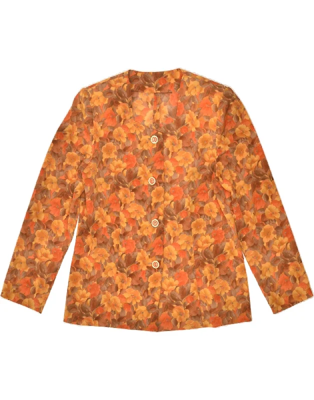 VINTAGE Womens 4 Button Blazer Jacket UK 14 Large Brown Floral Bomber Jacket Anorak Windbreaker VINTAGE Womens 4 Button Blazer Jacket UK 14 Large Brown Floral Bomber Jacket Anorak Windbreaker