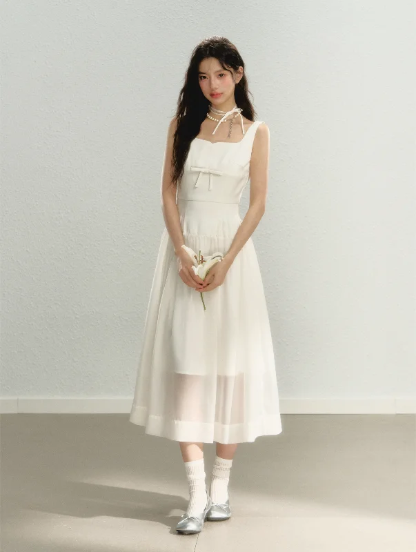 Pure White Jasmine Square Neck Suspender Dress SUN0059 Tunics Luxurious high-end