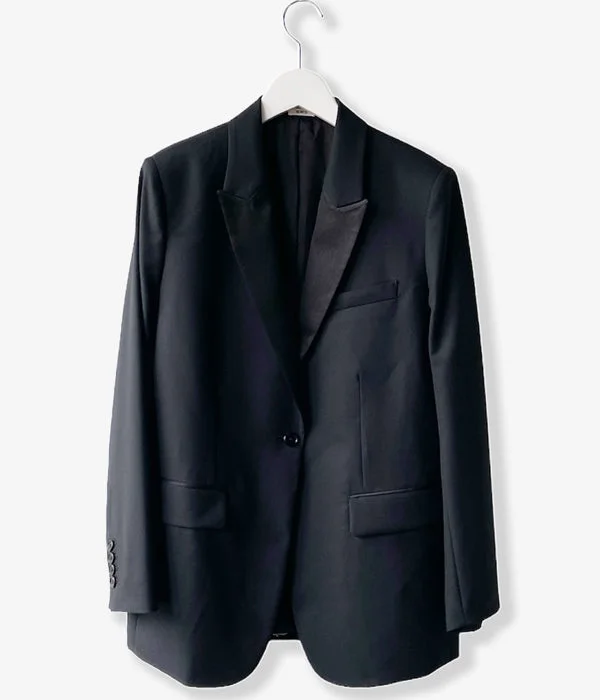 nowos/PEAK LAPEL JACKET(BLACK) V-Neck Jacket Boat Neck Jacket Square Neck Jacket