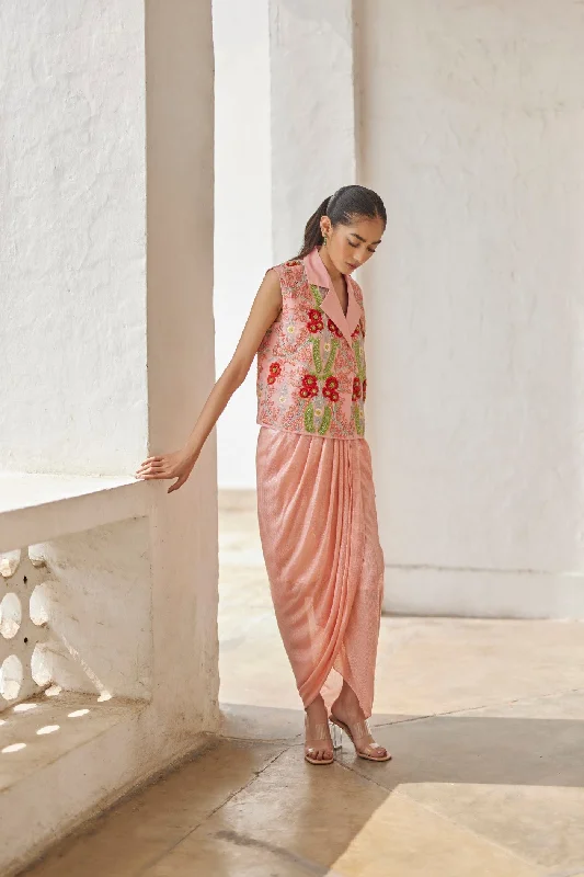 Peach Garden Sequins Drape Skirt silk skirt lustrous