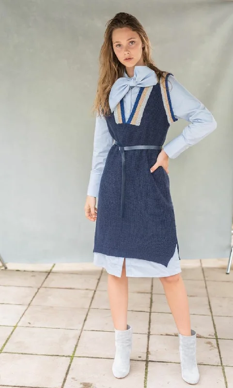 Front Row F20C07 Dress Sweater Overlay Mesh Blend Leather Blend Suede Blend